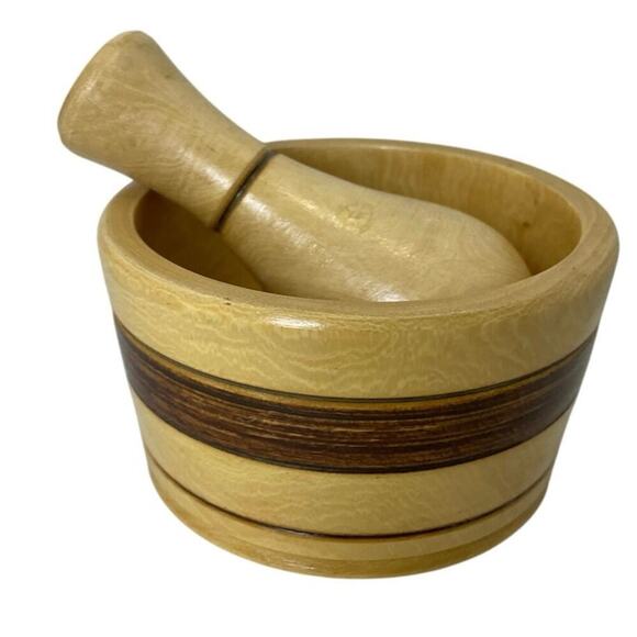 WOODEN MORTAR/PESTLE MADE IN PERU HERBS GRINDER SPICE KITCHENWARE VERSATILE - Picture 2 of 13